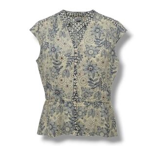 Shaver Lake Tahoe women's yellow floral embellished button front Blouse small